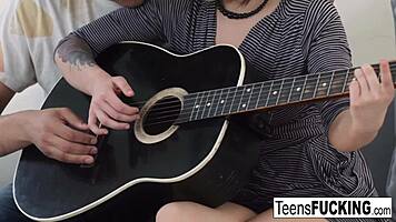 Cute Brunette Teen Gets Creampie During Guitar Lesson
