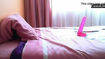 Juicy pussy teen rides dildo on webcam masturbation