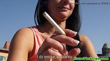 Shy European pickup babe flashes her panties in an upskirt view for neighbors in reality POV