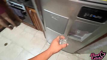 damn, this latina babe blows me in the kitchen then rides hard!