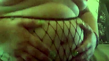Chubby teen in fishnets belly play