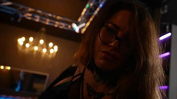 tattoo girl fucked hard in bdsm studio with leather