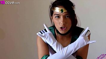 Jupiter eats her squirts after being gagged with panties