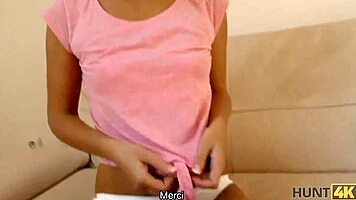 Blonde dollface offers her mouth for cash in a daring deal.