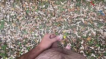 dirty talking outdoors naked, then masturbating and cumming barefoot in pov