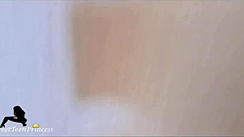 Beautiful Brunette Masturbates with Hand Shower in Hotel, Cumming in Tight Pussy