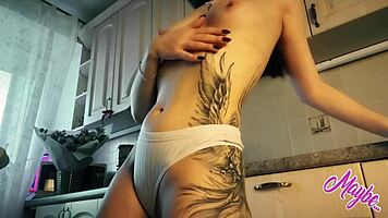 cute asian girl explores with big dildo