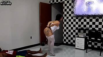 Why does this sexy teen 18+ brunette stripper rip clothes for interracial fucking and licking after her hot dance?