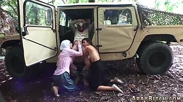 outdoor military reality video featuring petite 18+ arab teen in army uniform with ass focus