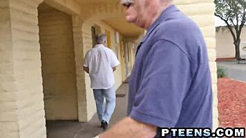 two horny old dudes are fucking a hot blonde teen in an amazing threeway!!