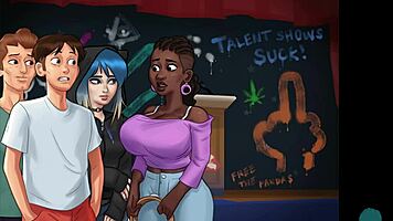 Wow, the neighbor's big tits look amazing in summertime saga!