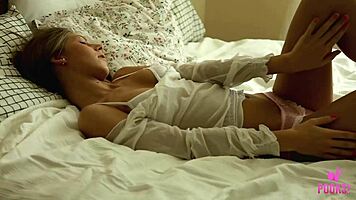 Roxana says, 'I'm pleasing my pussy with this vibrator in the bedroom'