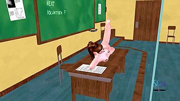 Cute teen girl poses sexily and fingers pussy in 3D animation