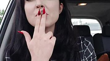 Hot Adams Family daughter SMOKES in car before teasing