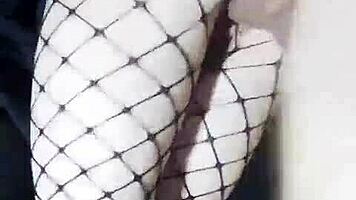 Slender Russian Girlfriend In Skirt And Stockings Fucked Standing With Monster Cock In Tight Pussy Cum Inside