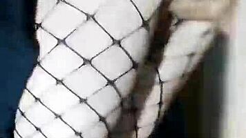 Slender Russian Girlfriend In Skirt And Stockings Fucked Standing With Monster Cock In Tight Pussy Cum Inside