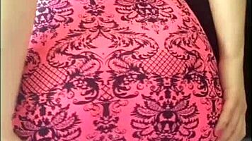 Petite Milf Masturbating In Pink Dress On Bed From Behind