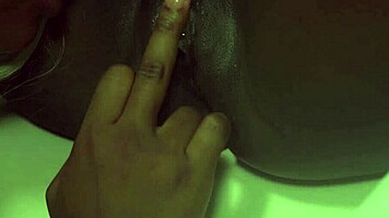 Two ebony teens lick pussy and tits while fucking with toy!