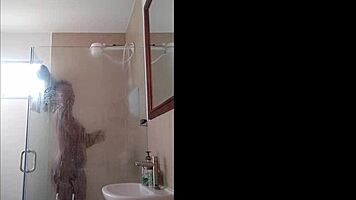 ebony girl drops dildo in shower omg lol 😱