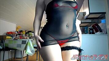 Horny teen in bikini teases with daring moves