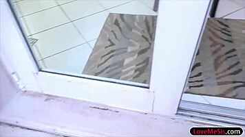 naughty petite stepsis gets punished by stepbro with big cock blowjob in garage outside