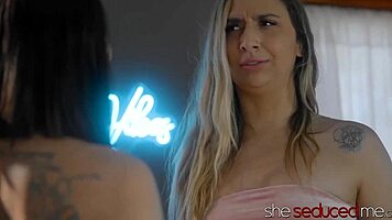 Alex Coal and Nina Nova Strap-On Fuck Petite Brenna McKenna in Lesbian Threesome