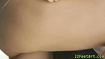 Kinky teen jerking off cock with feet