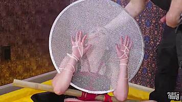 Submissive Babe Chokes on Cock in Bondage Humiliation