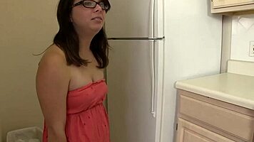 naughty teen morning handjob with glasses.
