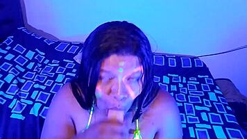 Rich Latina BBW Teen Performs Extreme Deepthroat Blowjob On Huge Dildo In Neon