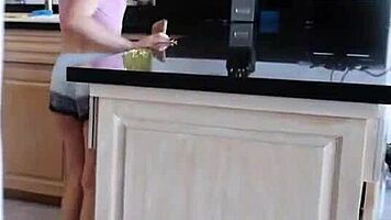 Stepbrother Feeds Cock To Stevie Grey Behind Couch