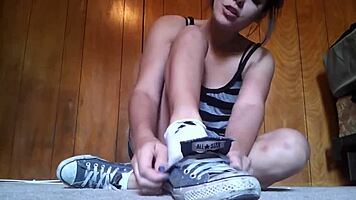 Beautiful Girl Removes Converse And Socks To Reveal Sweaty Feet