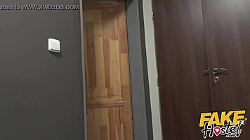 Yo, check this fake hostel teen 18+ banging a stranger while boyfriend showers!