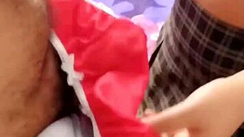 Student masturbates teacher to cumshot with tits.