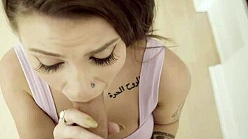 In the bedroom, huge teen India Flower services her stepbro's cock with a sensual blowjob on her knees