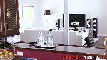 Blindfolded asian teen intensely banged and sucks big cock