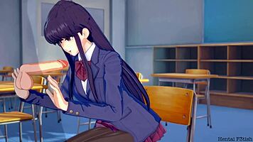 i watched komi get a blowjob and cumshot in the college classroom