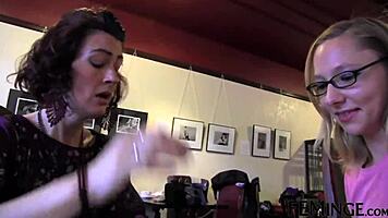 Blonde co-ed at party gets finger fucked in group threesome