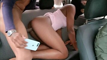 While hubby drove, I fucked his wife in the back, he watched.