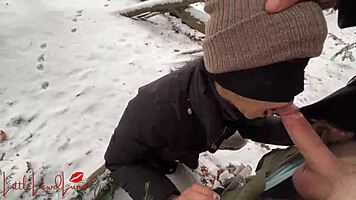 Asian Babe Luna Sucks BWC in Snowy Public Park, Nearly Caught in Action