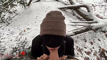 Asian Babe Luna Sucks BWC in Snowy Public Park, Nearly Caught in Action