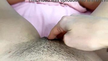 asian girl masturbating her wet hairy pussy in pov closeup, so hot! 😍