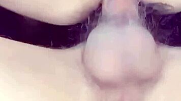 i'm riding my ex-girlfriend's bareback cock, cum leaking from her pussy. asian couple bent over.