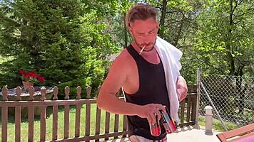 Blowjob on Balcony Before Hot Outdoor Sex! Footjob by Pool!