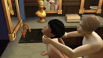 3d anime sucking young in bathroom 😏