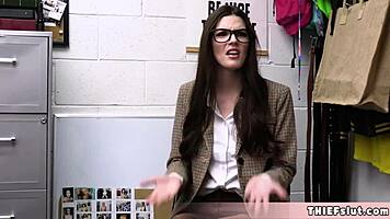 Cute Brunette American Teen in Glasses Caught Shoplifting by Police Officer