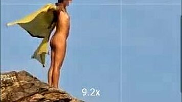 spying on skinny babe masturbating at nudist festival, then rough fuck