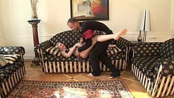 I bent over my step sister in her skirt, sucking and fucking her hard in this taboo fantasy.