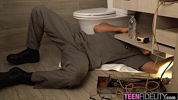 Ashley red rides chad's cock in teenfidelity scene.