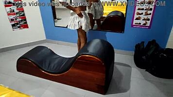 Skinny brunette visits stepfather for special gift discreetly.